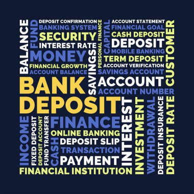 Bank Deposit Box Word Cloud, Financial Banking Deposit terms and keywords background