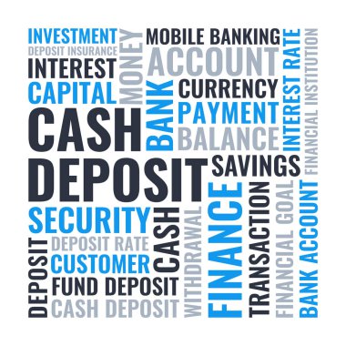 Cash Deposit Box Word Cloud, Banking Financial deposit and cash transaction terms