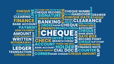 Çek kelime bulut konsepti, bankacılık finans ve ödeme çek etiketi resimleme