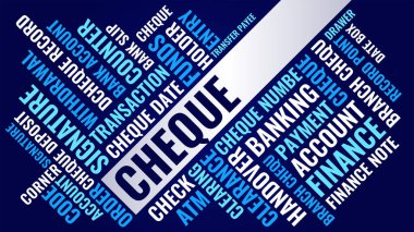 Çek kelime bulut konsepti, bankacılık finans ve çek ödeme etiketi bulut geçmişi