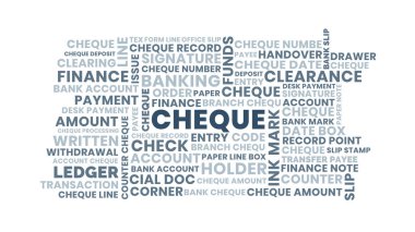 Çek kelime bulut konsepti, bankacılık finans ve ödeme çek bulutu beyaz üzerine izole