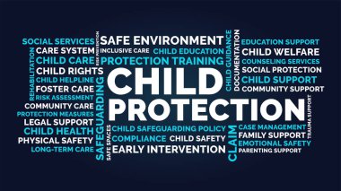Çocuk Koruma ve Çocuk Koruma Kelime Bulutu Çocuk Güvenliği Eğitim Desteğiyle