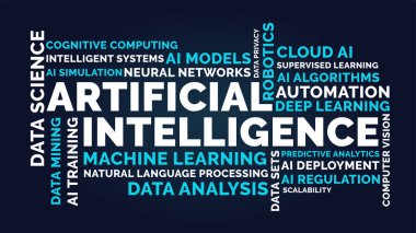 Derin Bulut Yapay Zeka ve Veri Analizi için Yapay Zeka Kelime Bulut Tasarımı. Yapay Zeka