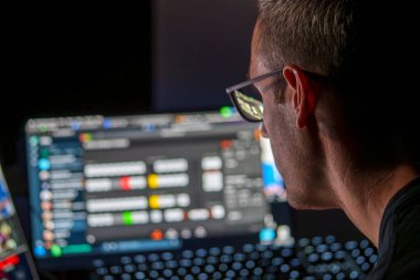 Ağ Güvenliği Değerlendirmesi için Düşük Işık Çalışma Alanındaki Çoklu Ekran Üzerine Siber Güvenlik Profesyonel Analizi Verisi