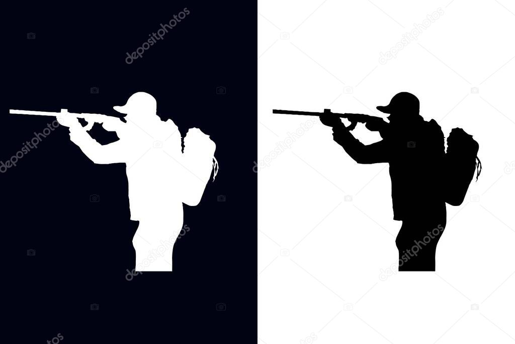 Hunting Vector Silhouette Illustration, Wildlife Hunter Silhouette Vector, Hunter Silhouette Vector Illustration, Hunter Silhouette Vector Art  Deer Hunting, Forest Scene Illustration, Rifle, Wildlife, Nature Design, Outdoor Hunting Design,