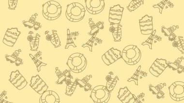 Yaz Eğlencesi - Sarı Arkaplanda Canlandırılmış Sahil Simgeleri.