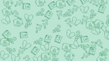 Bilgisayar, Kalp ve Soru İşaretlerinin Soyut Yeşil Deseni.