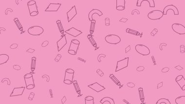 Geometrik Şekillere sahip soyut Pembe Arkaplan - Silindirler, Kareler, Çemberler ve Kemerler.