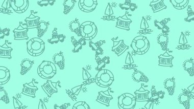 El Çizimi Yaz Sahil Tatil Simgelerinin Döngüsü.