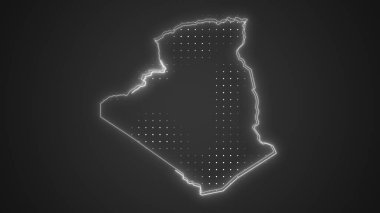 Neon Algeria Map Outline Futuristic Digital Glow Halftone Illustration