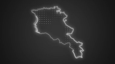 Neon Armenia Map Outline Futuristic Digital Glow Halftone Illustration