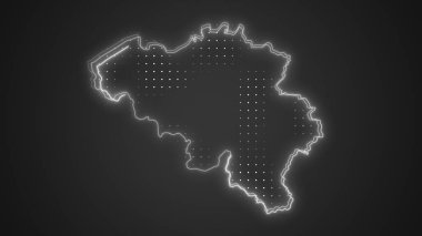 Neon Belgium Map Outline Futuristic Digital Glow Halftone Illustration
