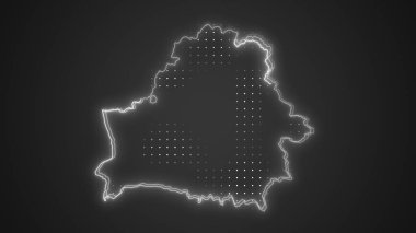 Neon Belarus Map Outline Futuristic Digital Glow Halftone Illustration