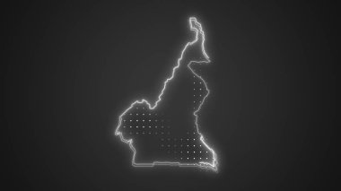 Neon Cameroon Map Outline Futuristic Digital Glow Halftone Illustration