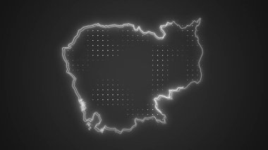 Neon Cambodia Map Outline Futuristic Digital Glow Halftone Illustration