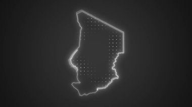 Neon Çad Haritası Fütürist Dijital Işıltı YarıTonlama İllüstrasyonu