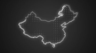 Neon China Haritası Fütürist Dijital Işıltı YarıTonlama İllüstrasyonu