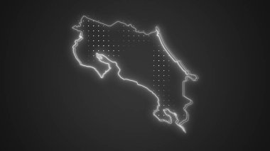 Neon Yeşil Kosta Rika Haritası Fütürist Dijital Işıltı YarıTonlama İllüstrasyonu