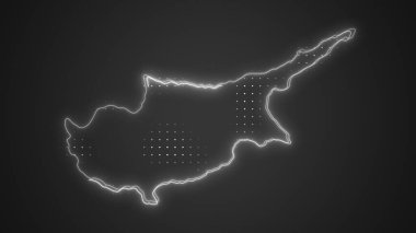 Neon Cyprus Map Outline Futuristic Digital Glow Halftone Illustration