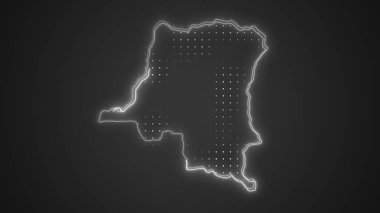 Neon Green Democratic Republic of The Congo Map Outline Futuristic Digital Glow Halftone Illustration