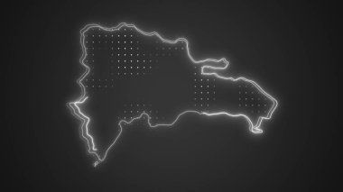 Neon Dominican Republic Map Outline Futuristic Digital Glow Halftone Illustration
