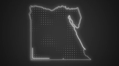 Neon Egypt Map Outline Futuristic Digital Glow Halftone Illustration