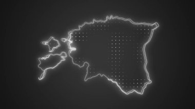 Neon Estonia Map Outline Futuristic Digital Glow Halftone Illustration