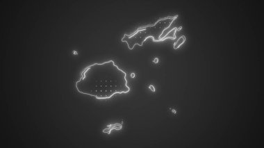 Neon Fiji Map Outline Futuristic Digital Glow Halftone Illustration