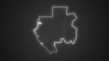 Neon Gabon Haritası Taslak Fütüristik Dijital Parıltı YarıTonlama İllüstrasyonu