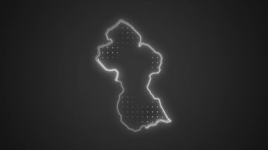 Neon Guyana Map Outline Futuristic Digital Glow Halftone Illustration