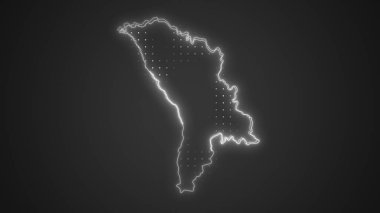 Neon Moldova Haritası Fütüristik Dijital Işıltı YarıTonlama İllüstrasyonu