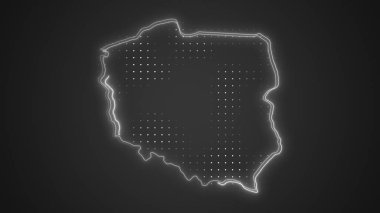 Neon Poland Map Outline Futuristic Digital Glow Halftone Illustration