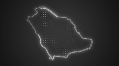Neon Suudi Arabistan Haritası Fütürist Dijital Işıltı Yarıtonlama İllüstrasyonu