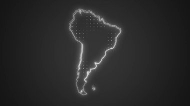 Neon Güney Amerika Haritası Fütürist Dijital Işıltı Yarıtonlama İllüstrasyonu