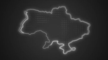 Neon Ukraine Map Outline Futuristic Digital Glow Halftone Illustration