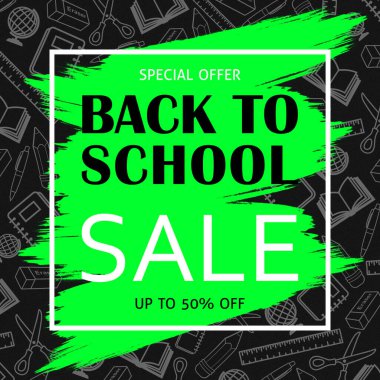 Back To School Sale Banner Background School Supplies Illustrations. School Supplies Drawings. School Themed Background. Blue And Grey Colors