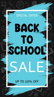 Back To School Sale Banner Background School Supplies Illustrations. School Supplies Drawings. School Themed Background. Blue And Grey Colors