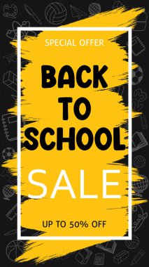Back To School Sale Banner Background School Supplies Illustrations. School Supplies Drawings. School Themed Background. Blue And Grey Colors