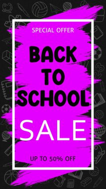 Back To School Sale Banner Background School Supplies Illustrations. School Supplies Drawings. School Themed Background. Blue And Grey Colors