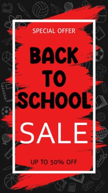 Back To School Sale Banner Background School Supplies Illustrations. School Supplies Drawings. School Themed Background. Blue And Grey Colors