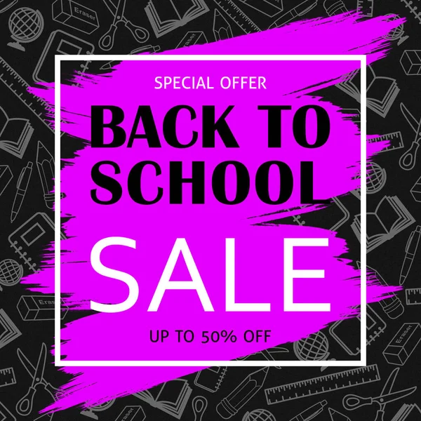 Back To School Sale Banner Background School Supplies Illustrations. School Supplies Drawings. School Themed Background. Blue And Grey Colors