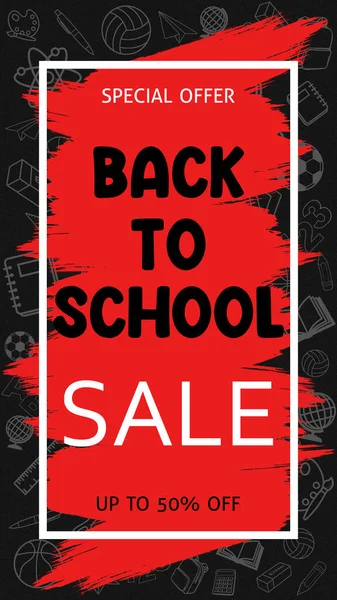 Back To School Sale Banner Background School Supplies Illustrations. School Supplies Drawings. School Themed Background. Blue And Grey Colors