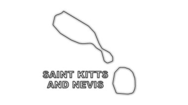 Neon Saint Kitts And Nevis Map Outline Futuristic Digital Glow Halftone Illustration