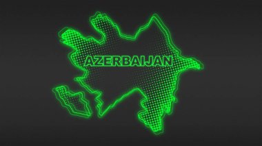 Neon Azerbaijan Map Outline Futuristic Digital Glow Halftone Illustration