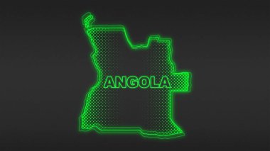 Neon Angola Haritası Fütürist Dijital Işıltı Yarıton İllüstrasyonu