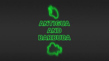 Neon Antigua and Barbuda Map Outline Futuristic Digital Glow Halftone Illustration