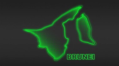 Neon Brunei Map Outline Futuristic Digital Glow Halftone Illustration