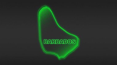 Neon Barbados Map Outline Futuristic Digital Glow Halftone Illustration