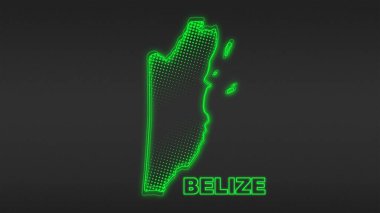 Neon Belize Map Outline Futuristic Digital Glow Halftone Illustration