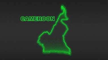 Neon Cameroon Map Outline Futuristic Digital Glow Halftone Illustration